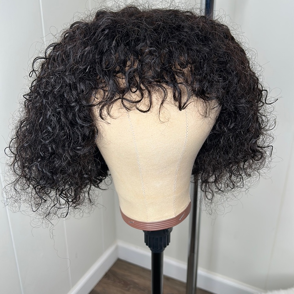 Curly bang bob wig